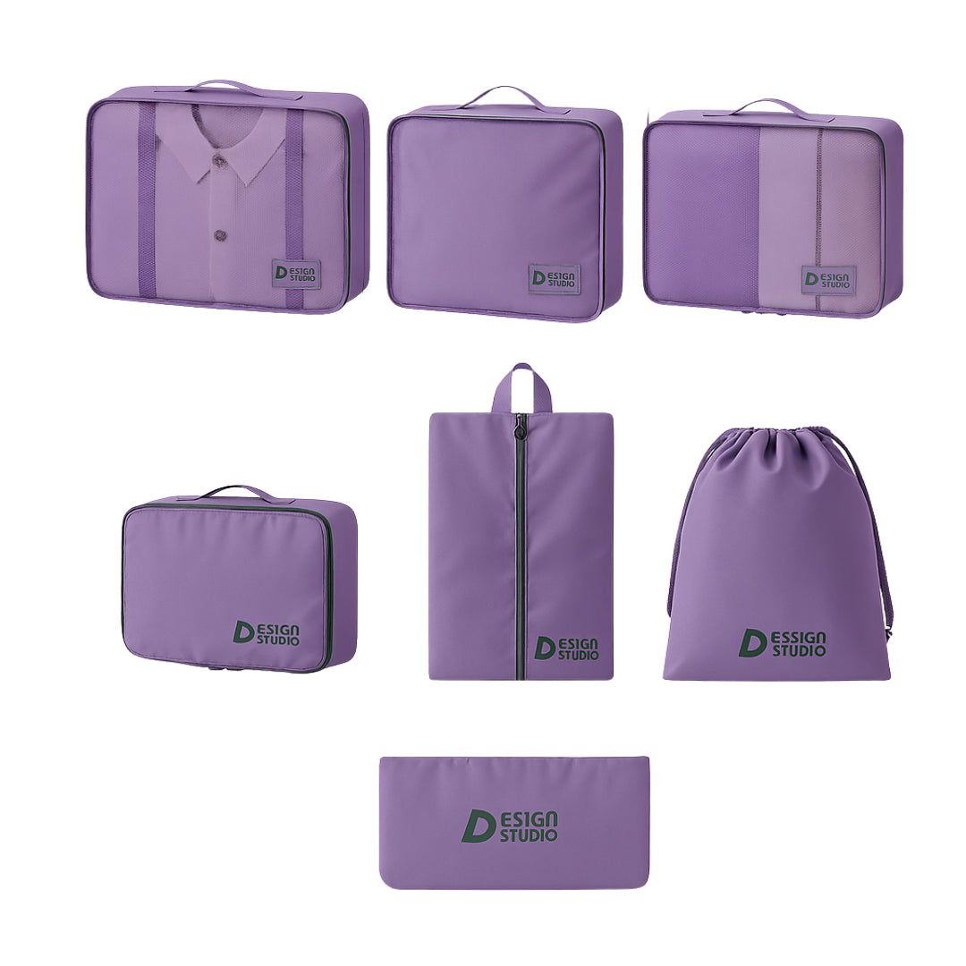Design Studio - 7 Piece Travel Packing Organizer Set - Purple
