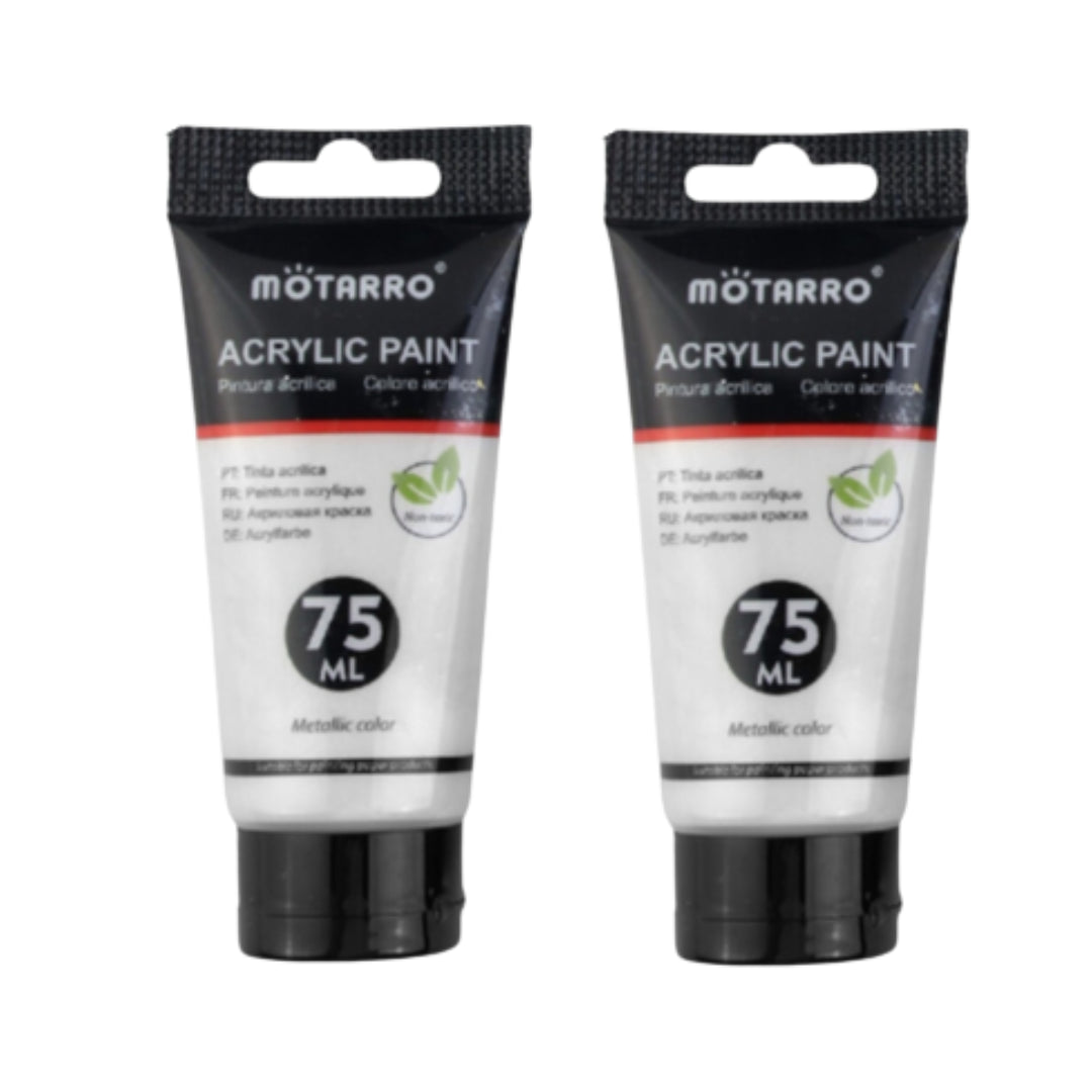Motarro Acrylic Paint Metallic 75ml - Grey 2 Pack