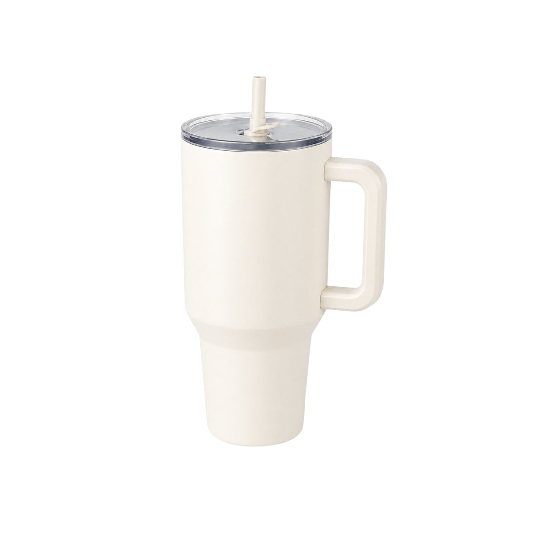 Handled Tumbler With Straw Lid - White