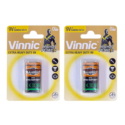 Vinnic Zinc Chloride 9V Battery Single - 2 Pack
