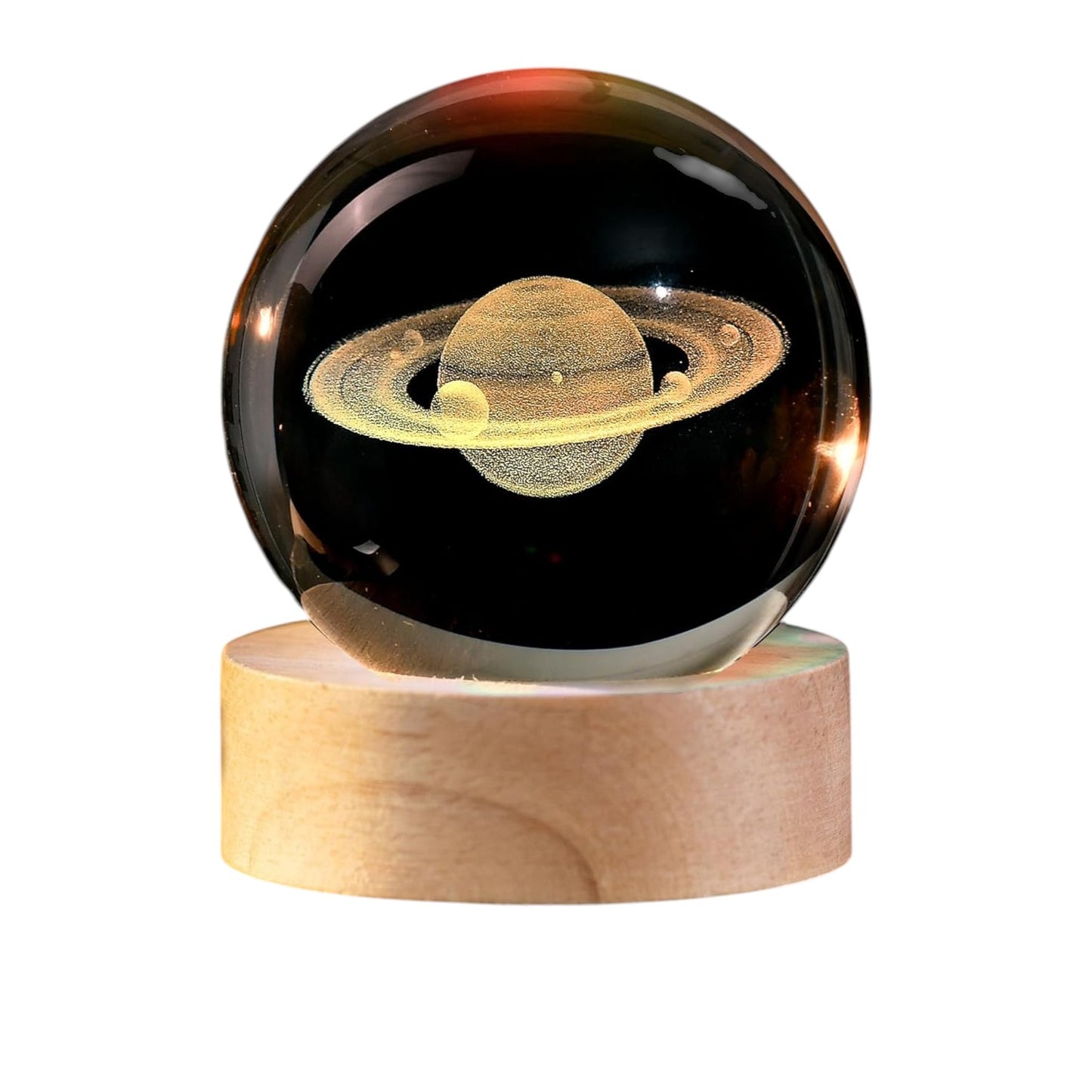 Crystal Ball Lamp with 3D Engraving and Luminous Base - Saturn