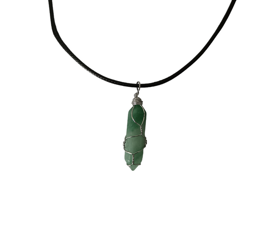Earth Stone Collection - Wire Wrapped Aventurine Stone Necklace