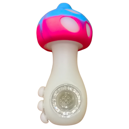 Silicone Rasta Pipe - Glow In The Dark Mushroom - Pink, Blue