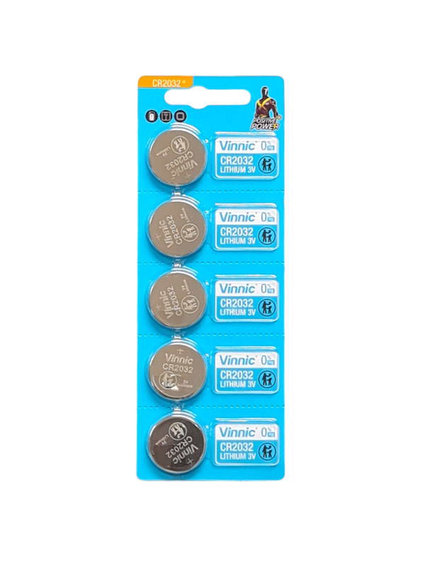 Vinnic CR2032 Lithium Coin Cell Battery 3V - 5 Pack