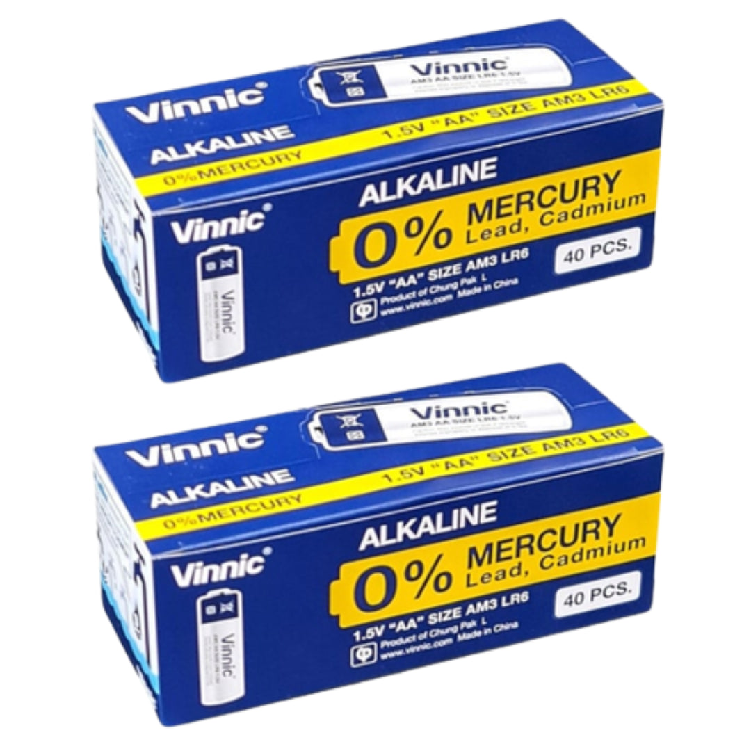 Vinnic Alkaline AA Penlight Battery 1.5V Box of 40 - 2 Pack