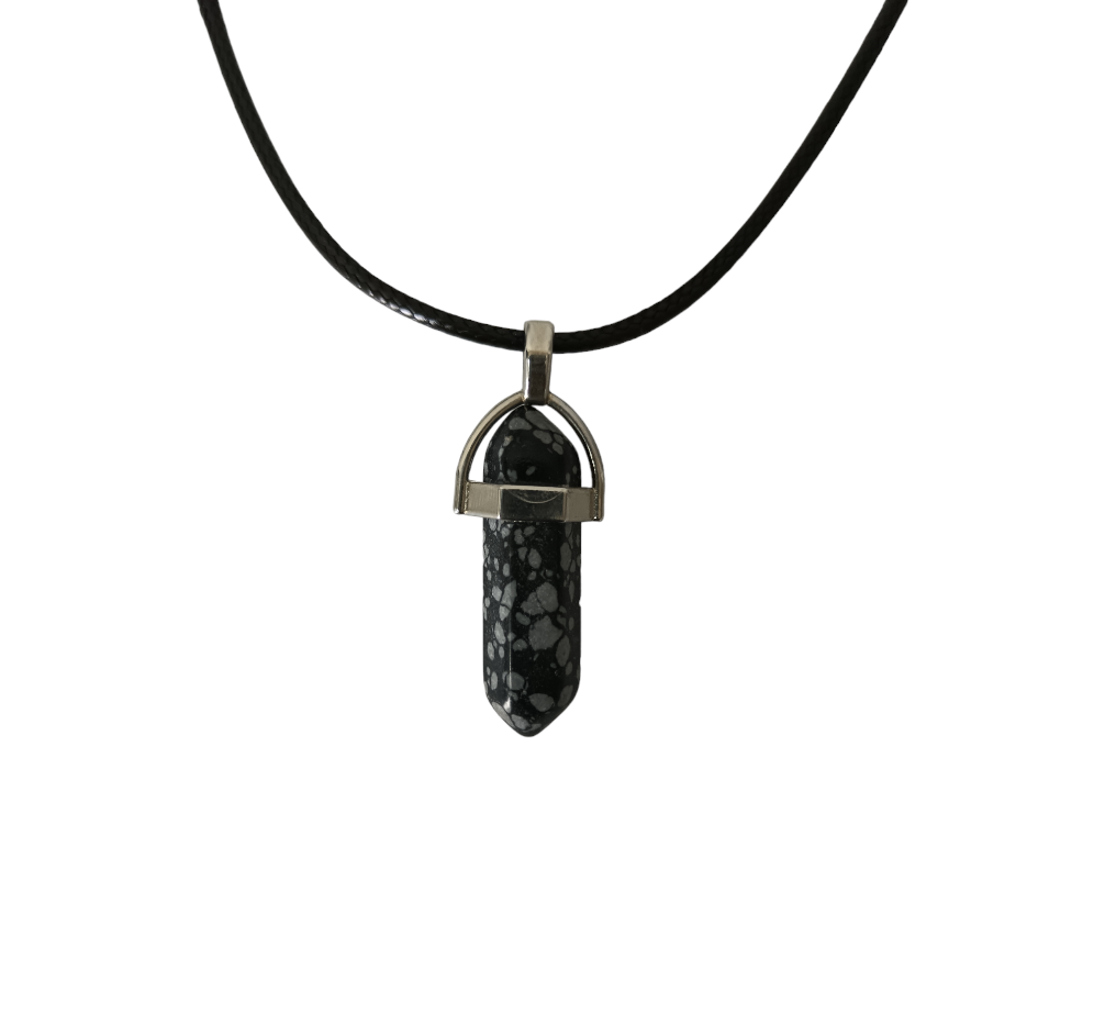 Earth Stone Collection - Bullet Snowflake Obsidian Crystal Stone Necklace