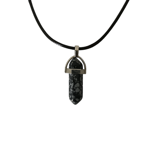 Earth Stone Collection - Bullet Snowflake Obsidian Crystal Stone Necklace