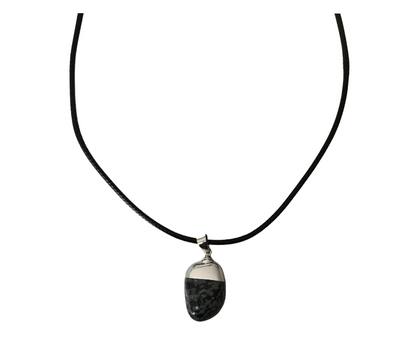 Earth Stone Collection - Polished Snowflake Obsidian Stone Necklace