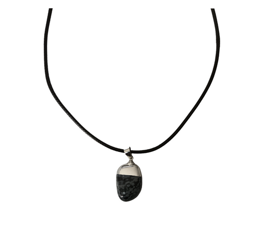 Earth Stone Collection - Polished Snowflake Obsidian Stone Necklace