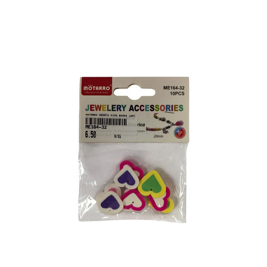 Motarro Hearts Fimo Beads - Assorted Colour Polymer Beads (10 Pieces)