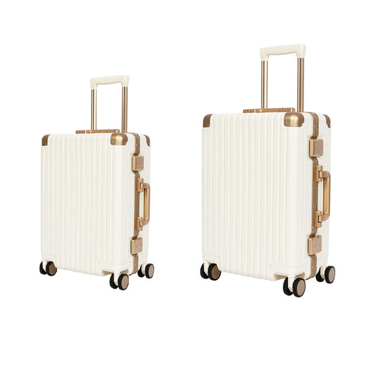 Classic Aluminum Frame Travel Suitcase - 20 inch + 24 inch - White