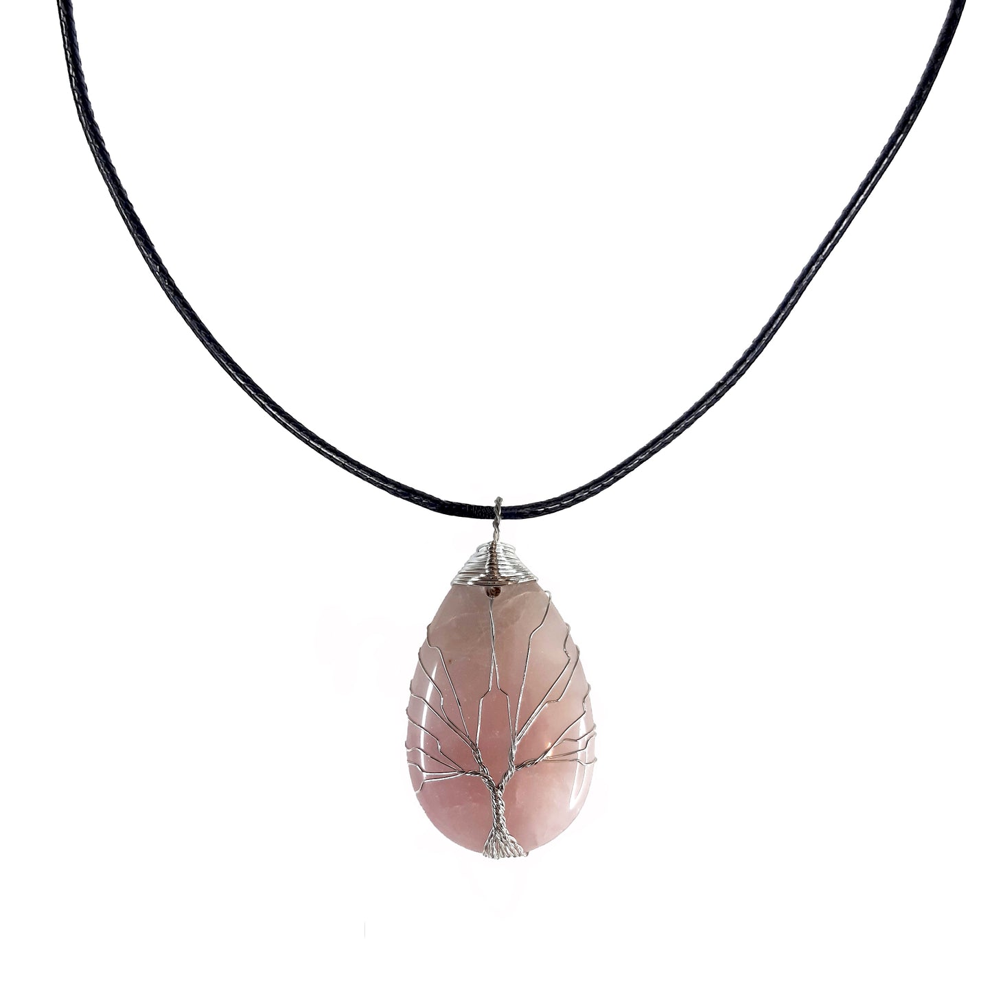 Earth Stone Collection - Wire Tree Of Life - Rose Quartz Stone Necklace