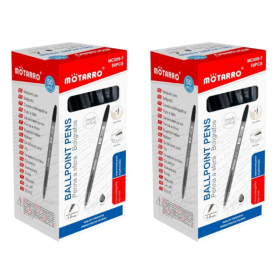 Motarro Ballpoint Pen 1.0mm 50PCS - 2 Pack - Black