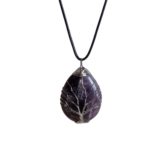 Earth Stone Collection - Wire Tree Of Life - Amethyst Stone Necklace