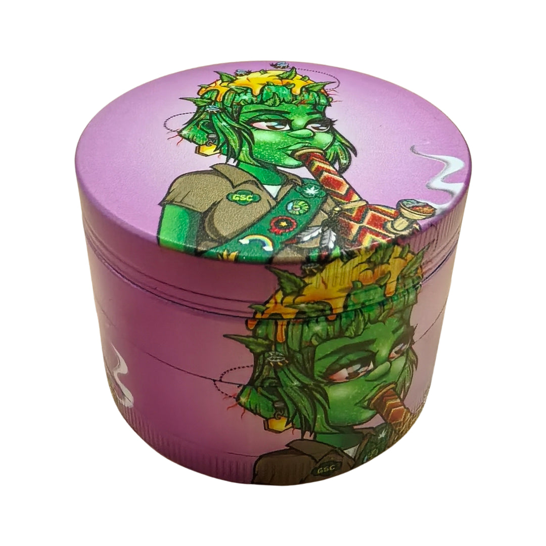Large Herb Grinder - 4 Piece - Leaf Character Designs - Purple