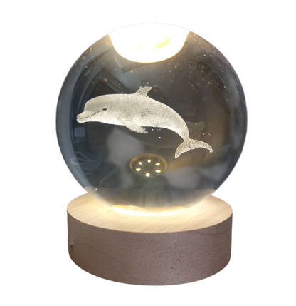 Crystal Ball Lamp with 3D Engraving and Luminous Base - Dolphin