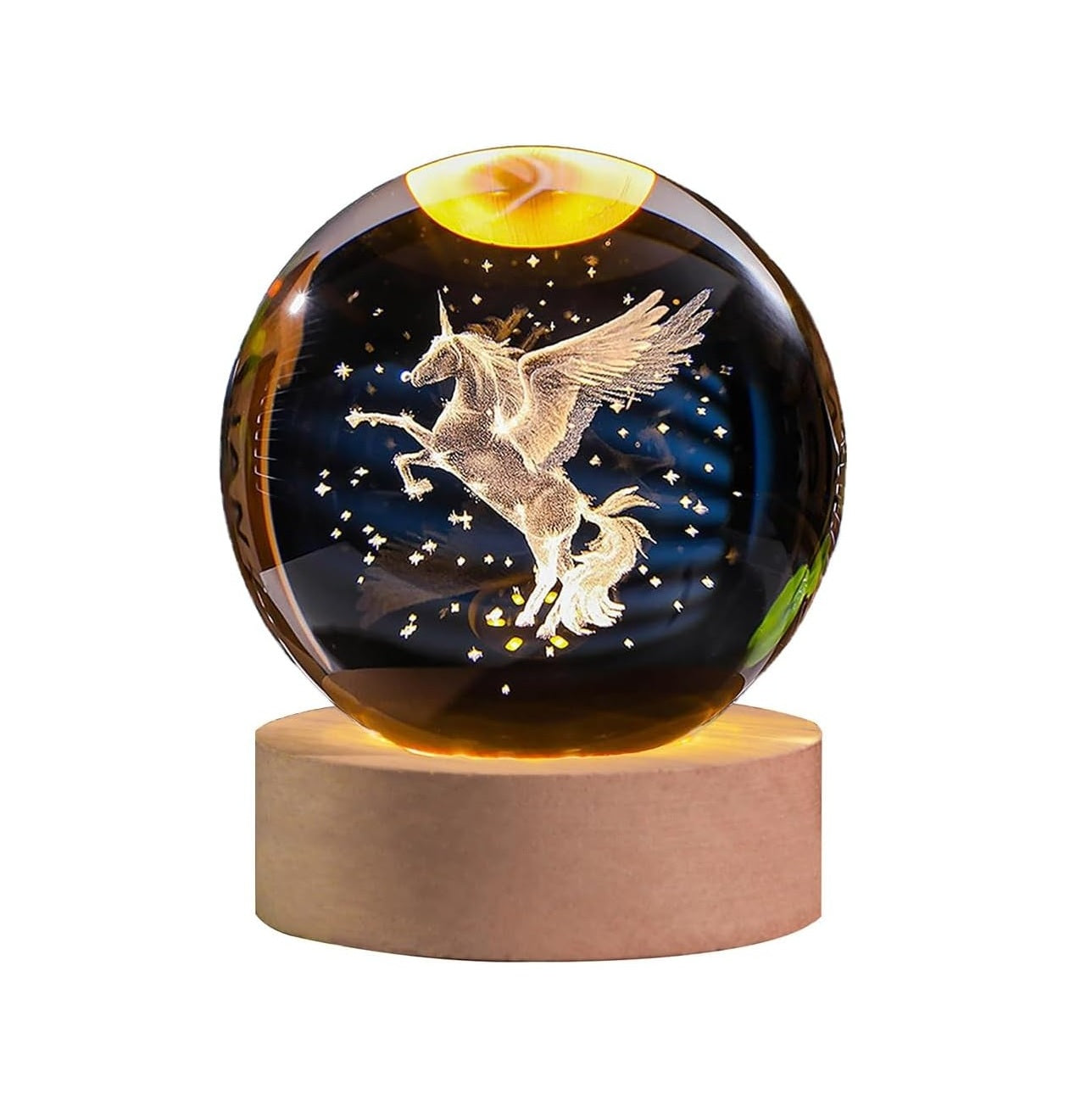 Crystal Ball Lamp with 3D Engraving and Luminous Base - Unicorn