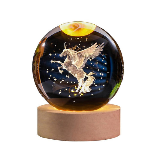 Crystal Ball Lamp with 3D Engraving and Luminous Base - Unicorn