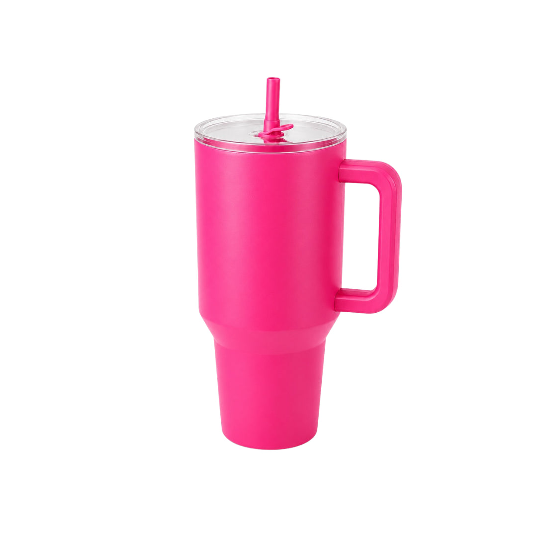 Handled Tumbler With Straw Lid - Pink
