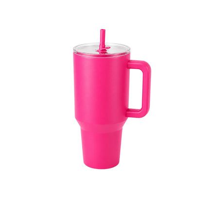 Handled Tumbler With Straw Lid - Pink