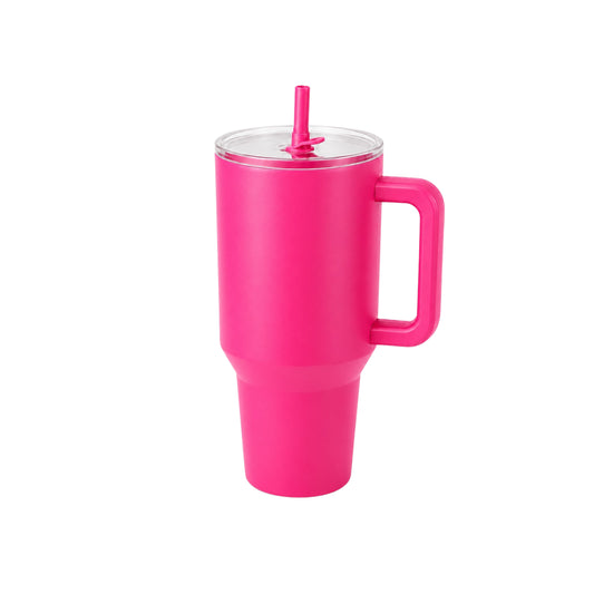 Handled Tumbler With Straw Lid - Pink